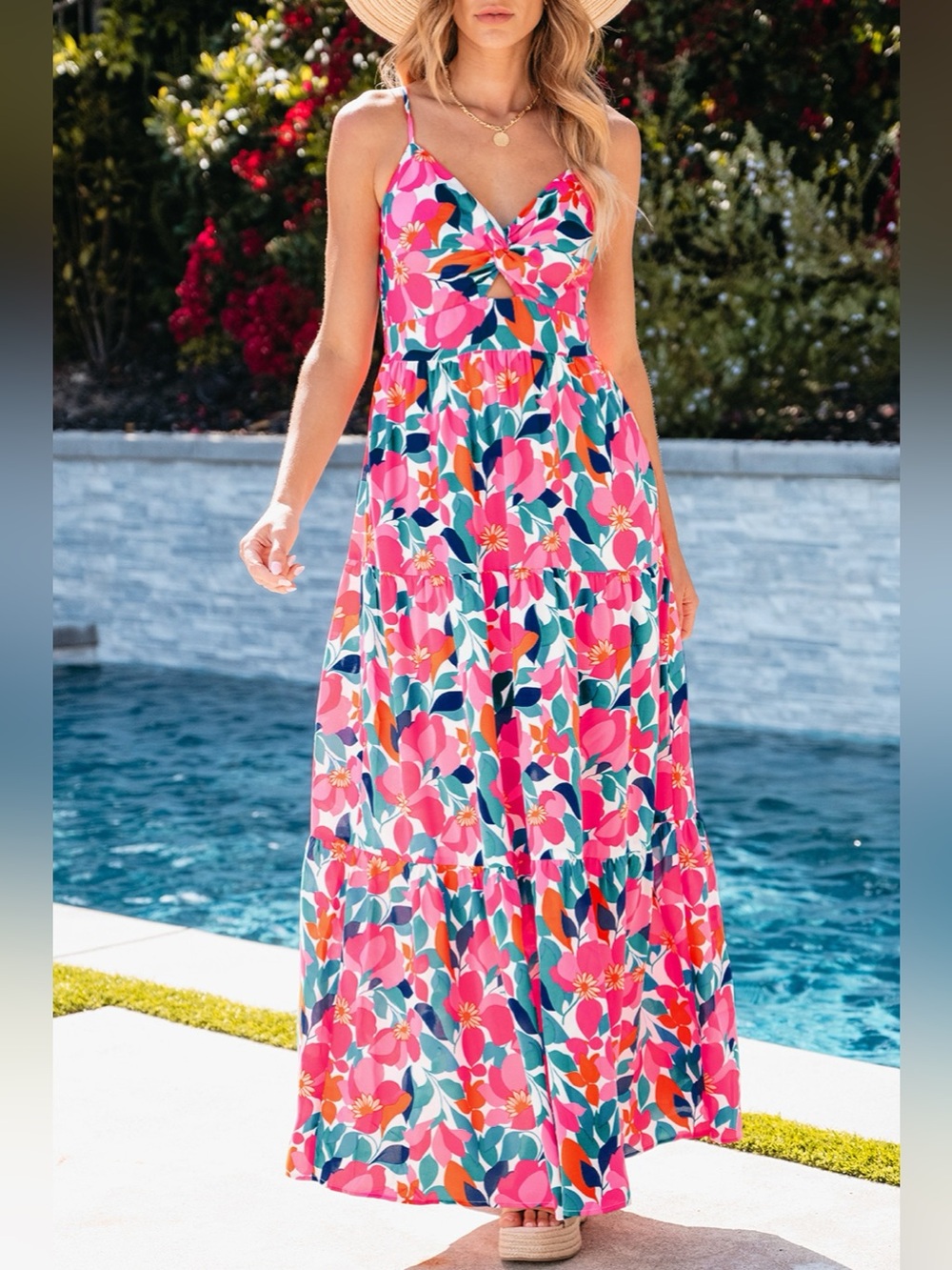 Printed V-Neck Maxi Cami Dress
